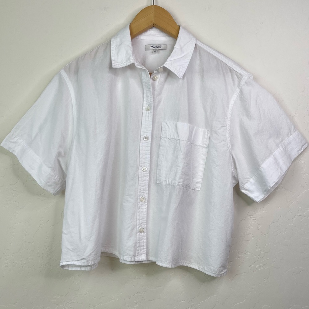 Madewell White Cropped Boxy Utility Button-Up Shirt Women’s Size Medium - Picture 3 of 16